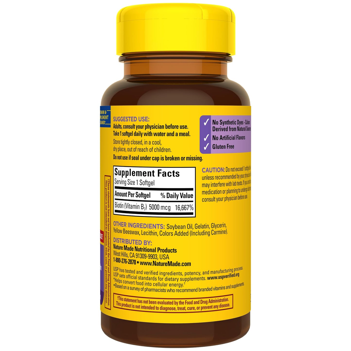 Nature Made Maximum Strength Biotin 5000 mcg Softgels, 120 Count Value Size