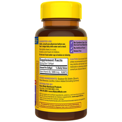 Nature Made Maximum Strength Biotin 5000 mcg Softgels, 120 Count Value Size