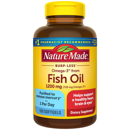 Nature Made Burp Less Omega-3 1200 mg Fish Oil Softgels – 120 Count
