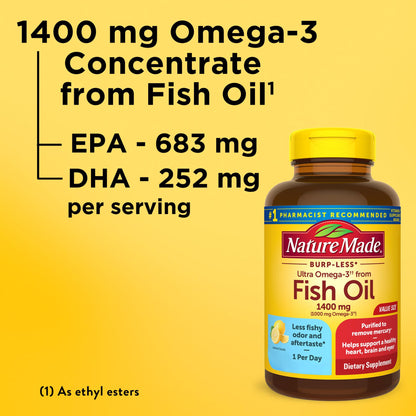 Nature Made Burp Less Ultra Omega-3 1400 mg Softgels – 90-Count, EPA & DHA