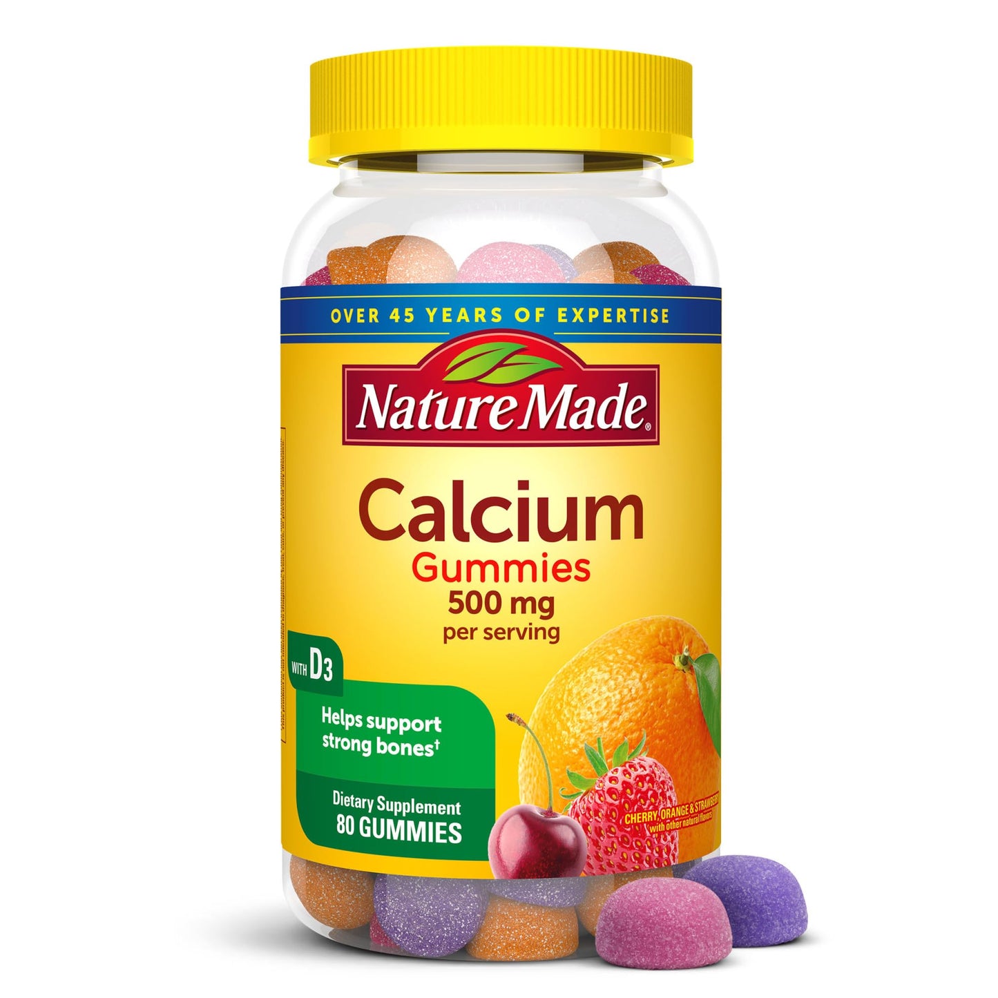 Nature Made Calcium Gummies 500 mg + Vitamin D3 – 80 Gummies, 40 Day Supply