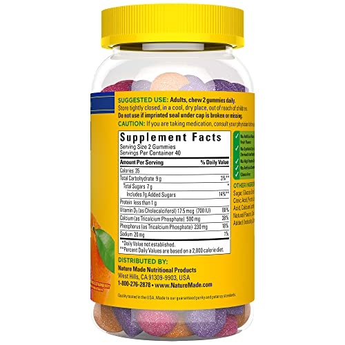 Nature Made Calcium Gummies 500 mg + Vitamin D3 – 80 Gummies, 40 Day Supply
