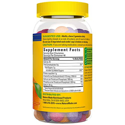 Nature Made Calcium Gummies 500 mg + Vitamin D3 – 80 Gummies, 40 Day Supply