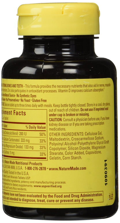 Nature Made Calcium Magnesium & Zinc Tabs, 100 ct – Supports Bones & Teeth