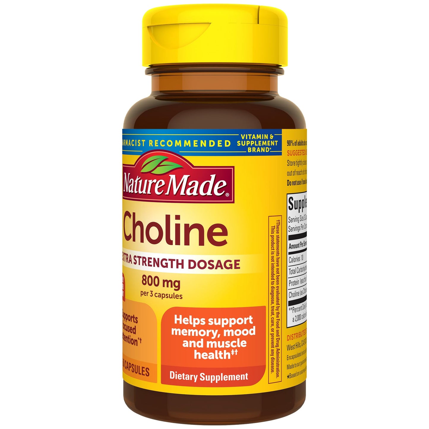 Nature Made Choline 800 mg – Brain Health, Mood & Liver Support | 60 Capsules