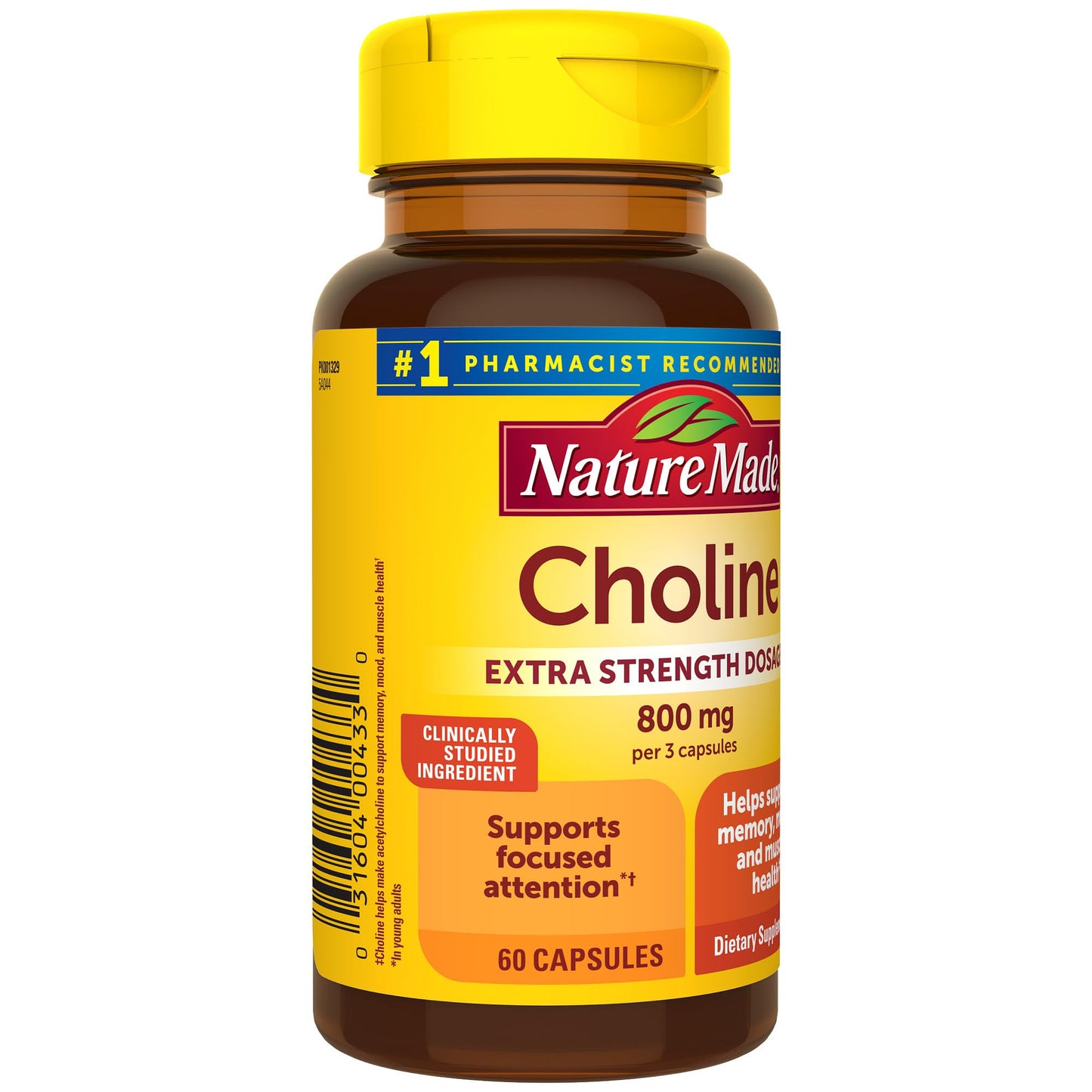 Nature Made Choline 800 mg – Brain Health, Mood & Liver Support | 60 Capsules