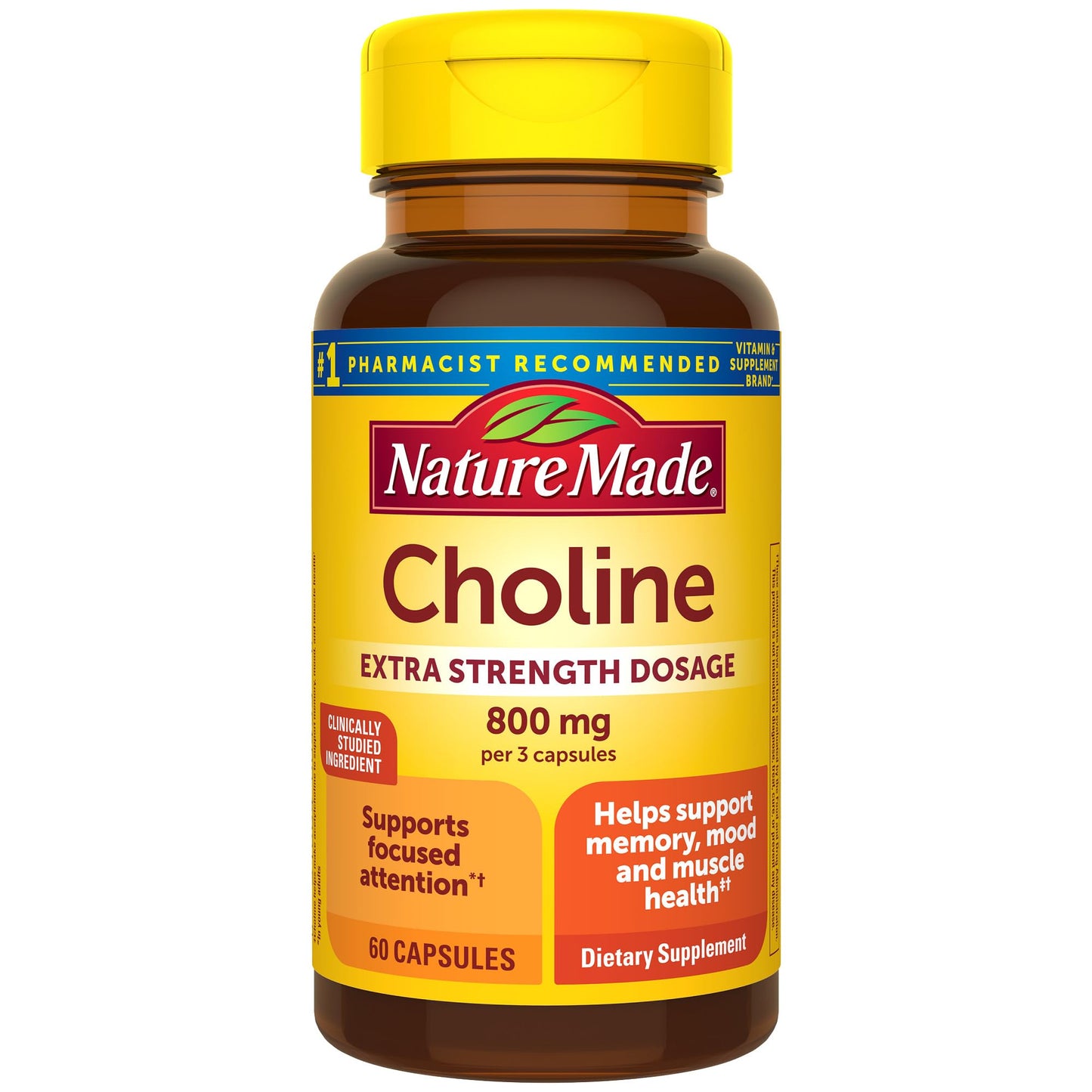 Nature Made Choline 800 mg – Brain Health, Mood & Liver Support | 60 Capsules