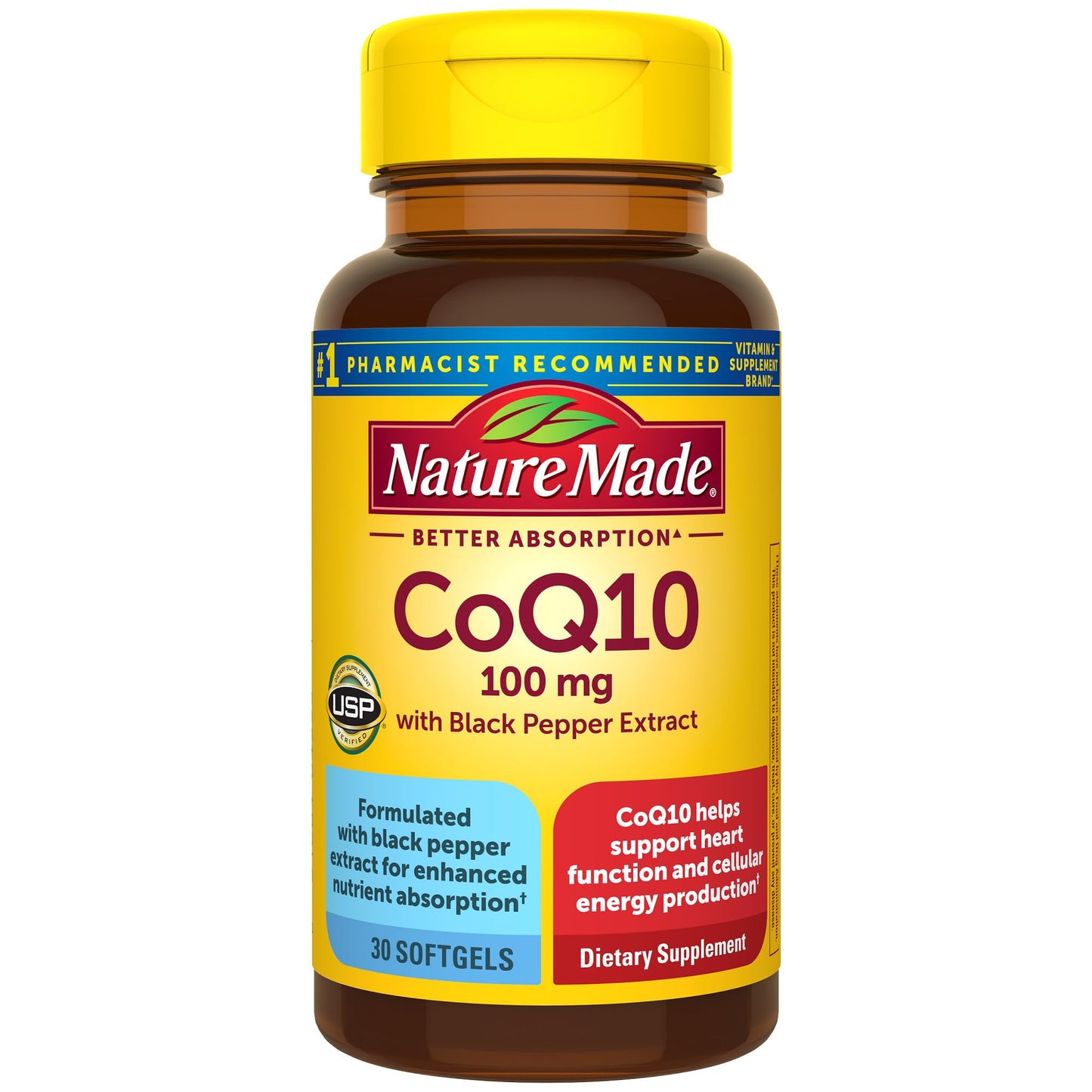Nature Made CoQ10 100 mg with Black Pepper Extract – 30 Softgels | Heart Health Support