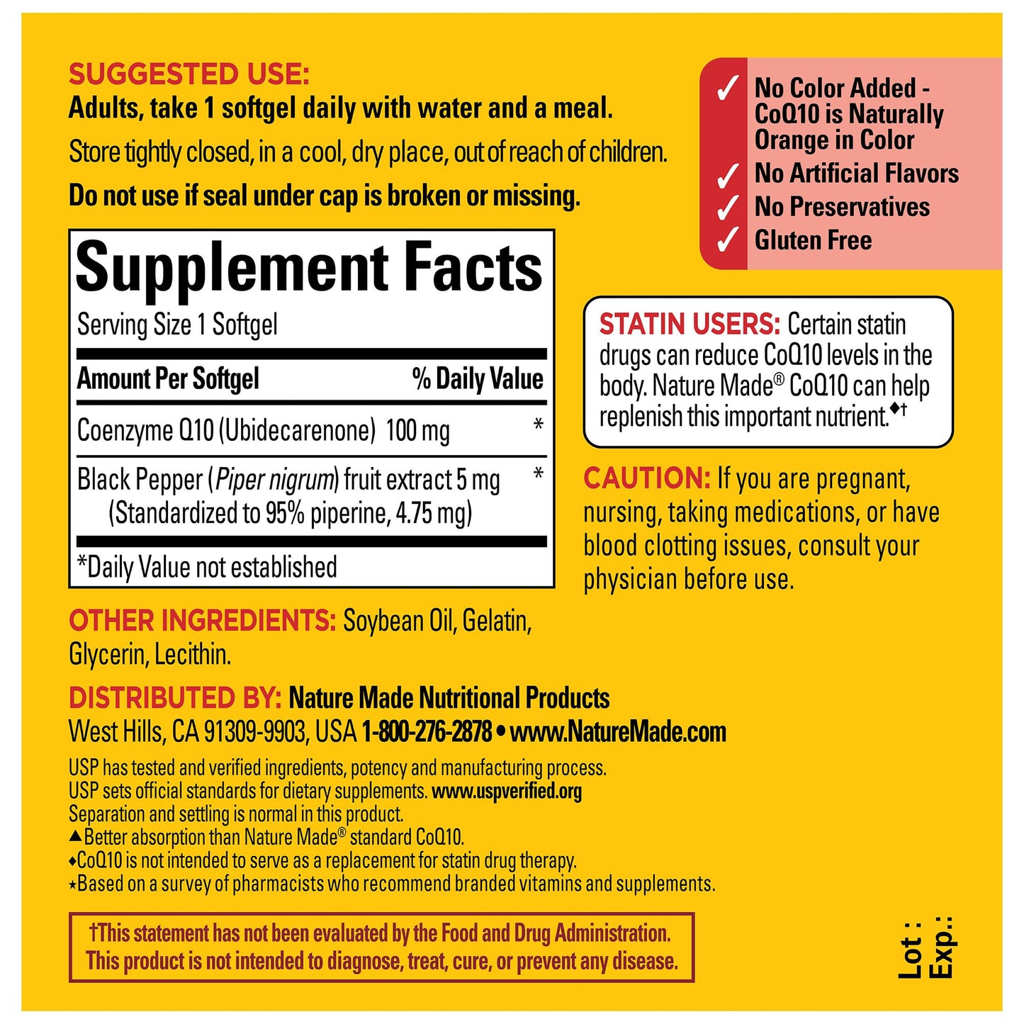 Nature Made CoQ10 100 mg with Black Pepper Extract – 30 Softgels | Heart Health Support