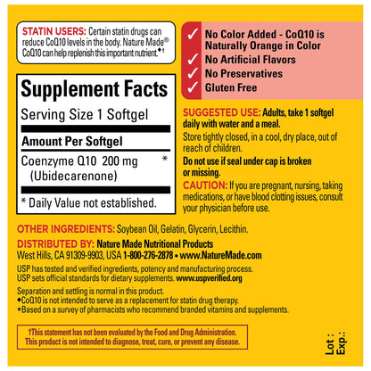 Nature Made CoQ10 200 mg Softgels – Heart Health Support, 40-Count (40 Day Supply)