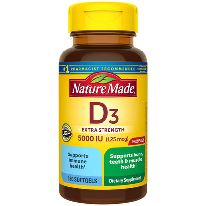 Nature Made Vitamin D3 5000 IU Softgels – Extra Strength (180 Count)