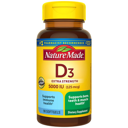 Nature Made Vitamin D3 5000 IU Softgels – 90 Count, 90 Day Supply