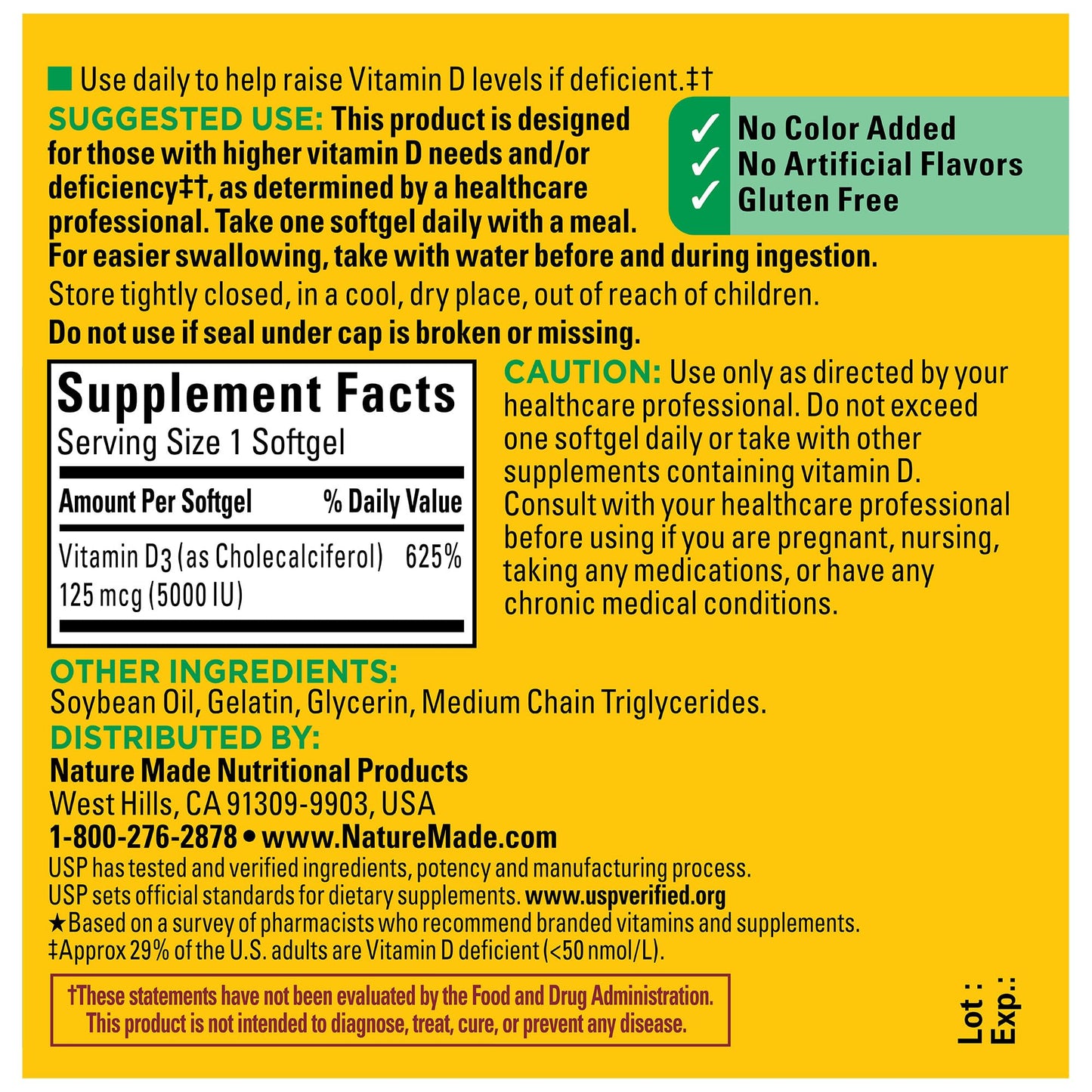 Nature Made Vitamin D3 5000 IU Softgels – Extra Strength (180 Count)