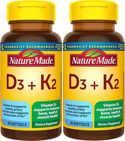Nature Made Vitamin D3 + K2 5000 IU (125 mcg) – Pack of 2