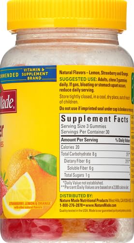 Nature Made Fiber 6 g Gummies – Digestive Health Support, 90 Count (30 Day Supply)