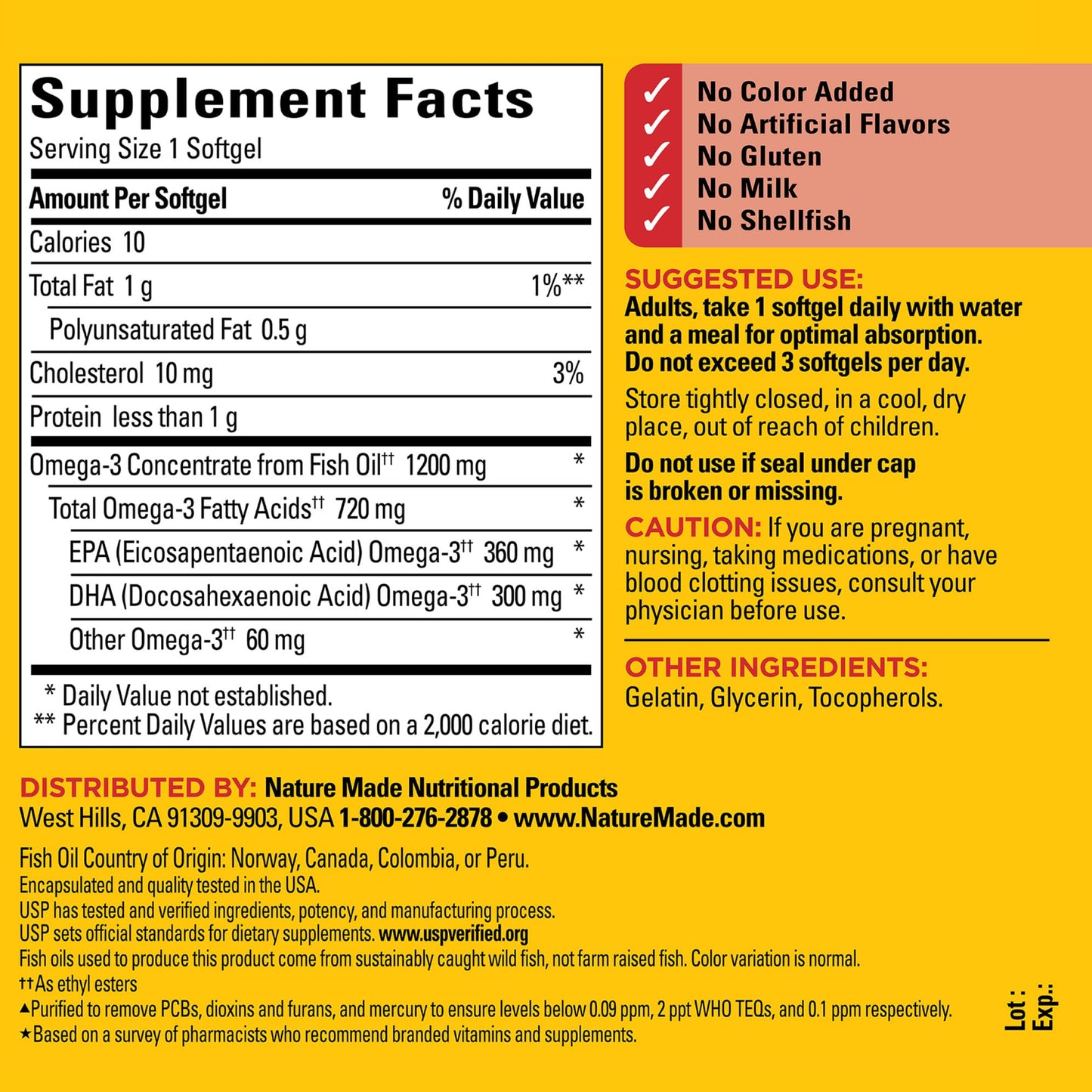 Nature Made Omega-3 Fish Oil 1200 mg Softgels – EPA/DHA for Heart, Brain & Eyes