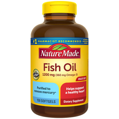 Nature Made Fish Oil 1200 mg Softgels – Omega-3 for Heart Health, 150-Count (75-Day Supply)