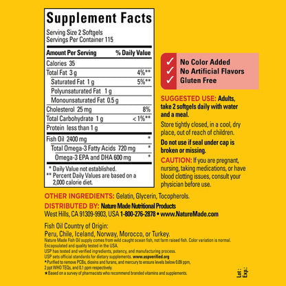 Nature Made Fish Oil 1200 mg Softgels | Omega-3 EPA/DHA 230-count for Heart Health