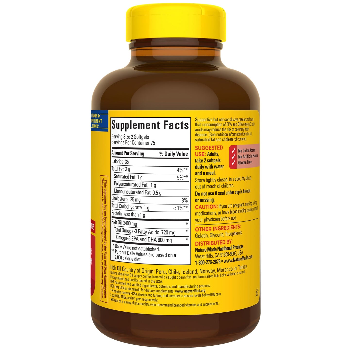 Nature Made Fish Oil 1200 mg Softgels – Omega-3 for Heart Health, 150-Count (75-Day Supply)