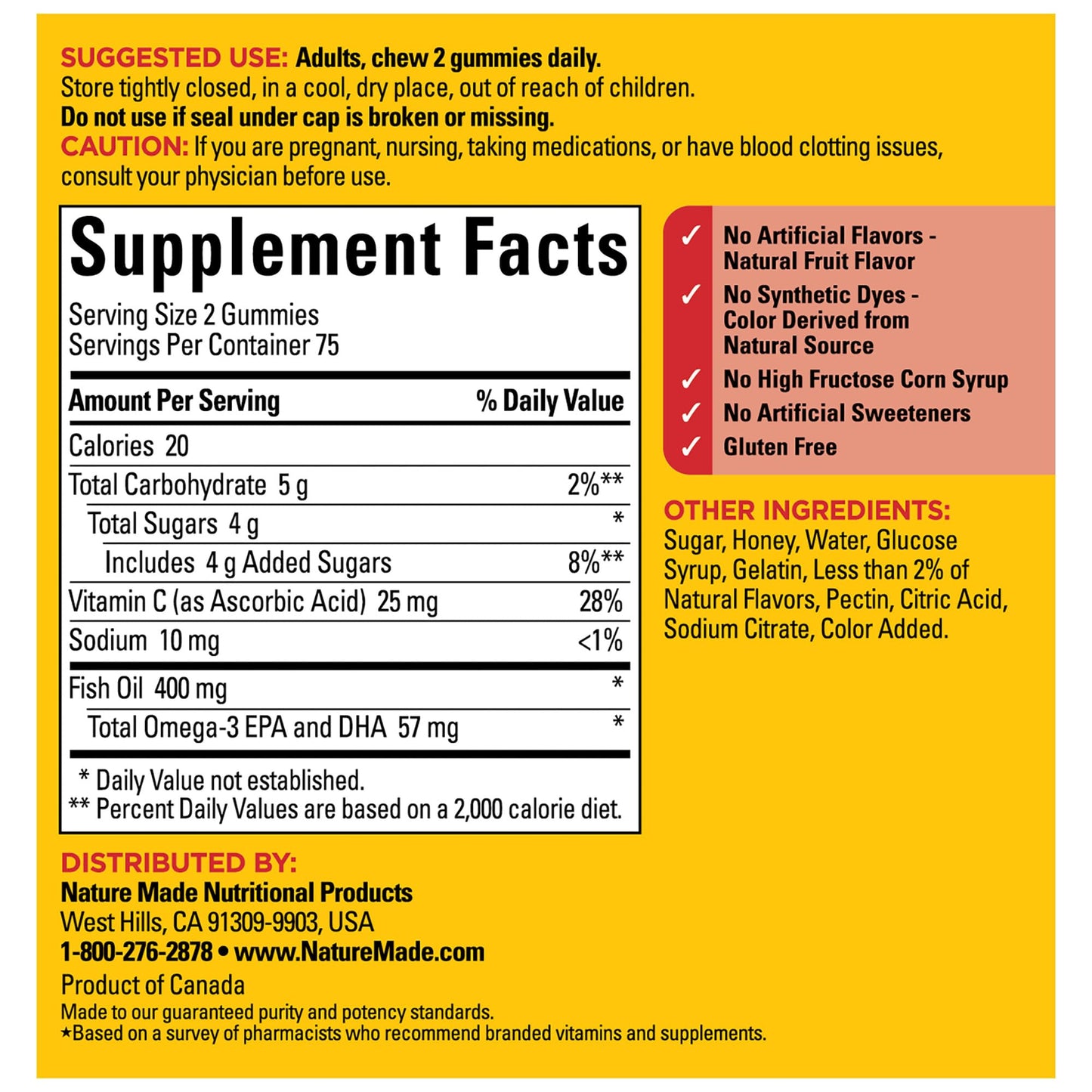 Nature Made Fish Oil Omega-3 Gummies - Heart Health (150 Count, 75-Day Supply)
