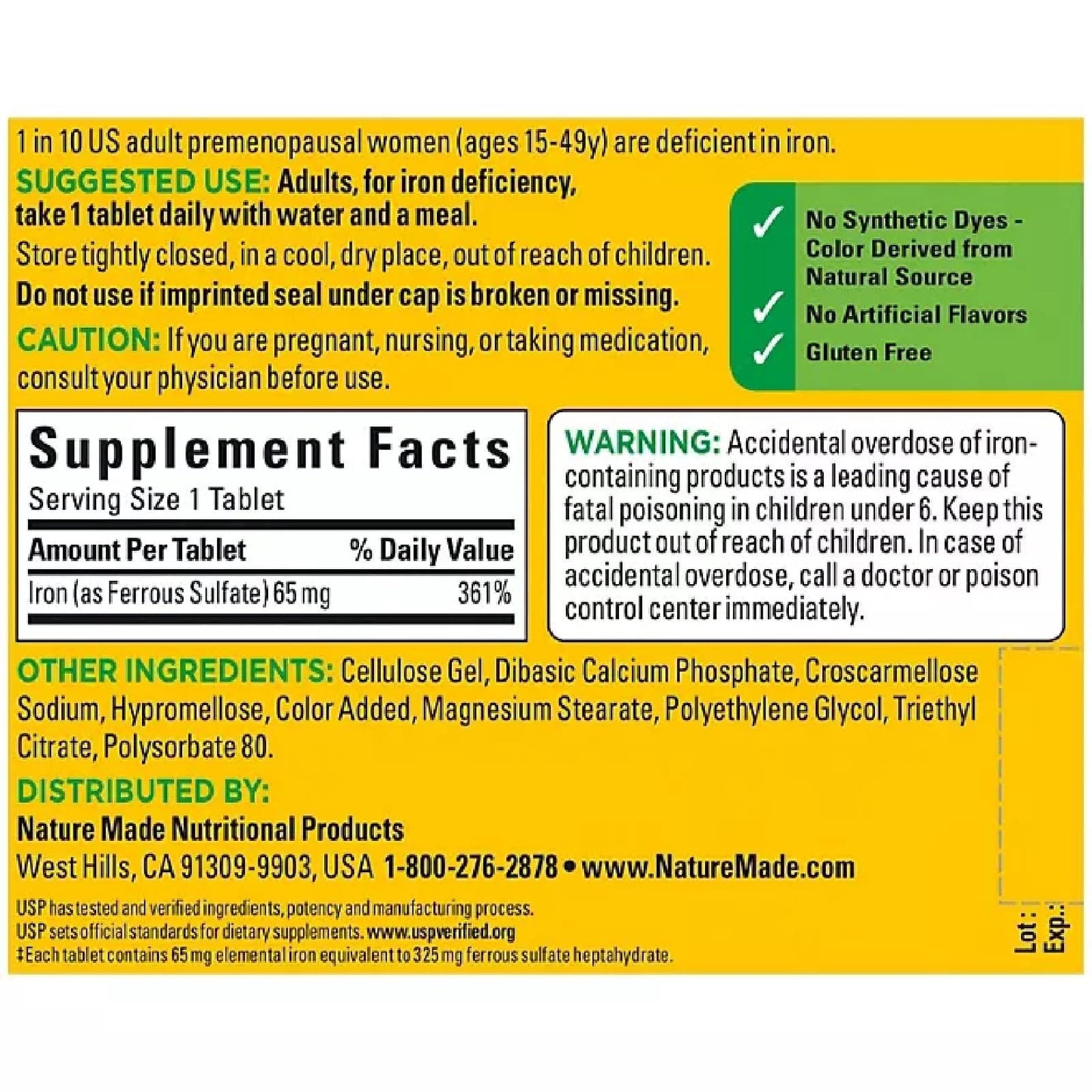 Nature Made Iron 65 mg (Ferrous Sulfate) Tablets — 365 ct | Red Blood Cell Support