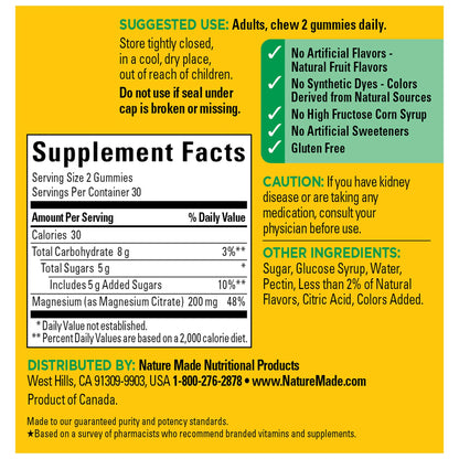 Nature Made High Absorption Magnesium Citrate 200 mg Gummies – 60 Count