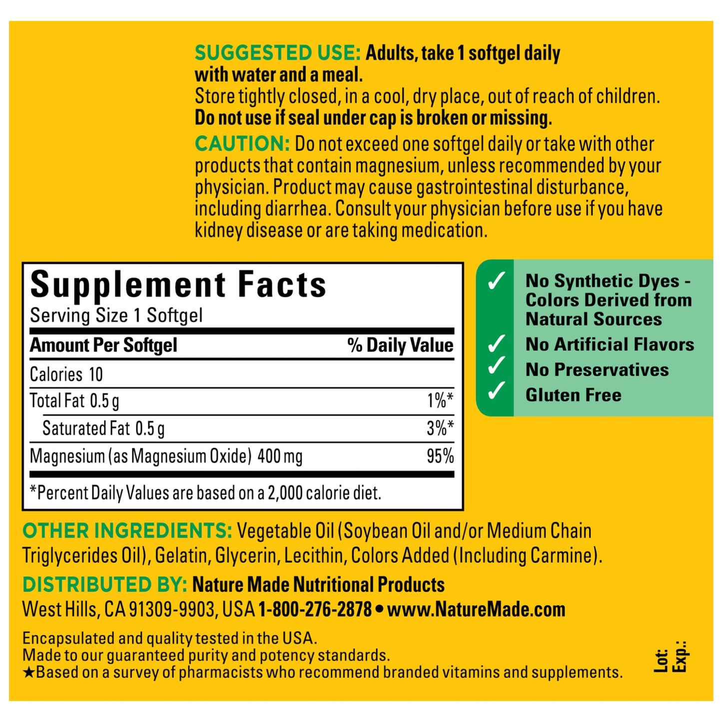 Nature Made Magnesium Oxide 400 mg Softgels – Extra Strength, 110-Count