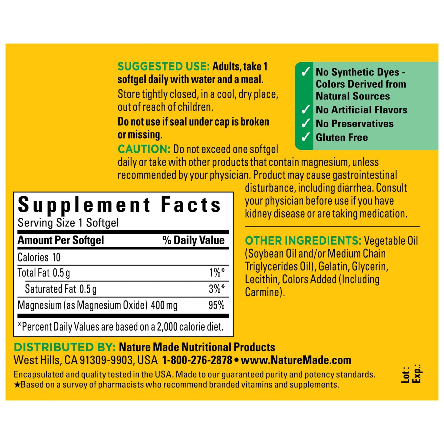 Nature Made Magnesium Oxide 400 mg Softgels - Extra Strength Mg