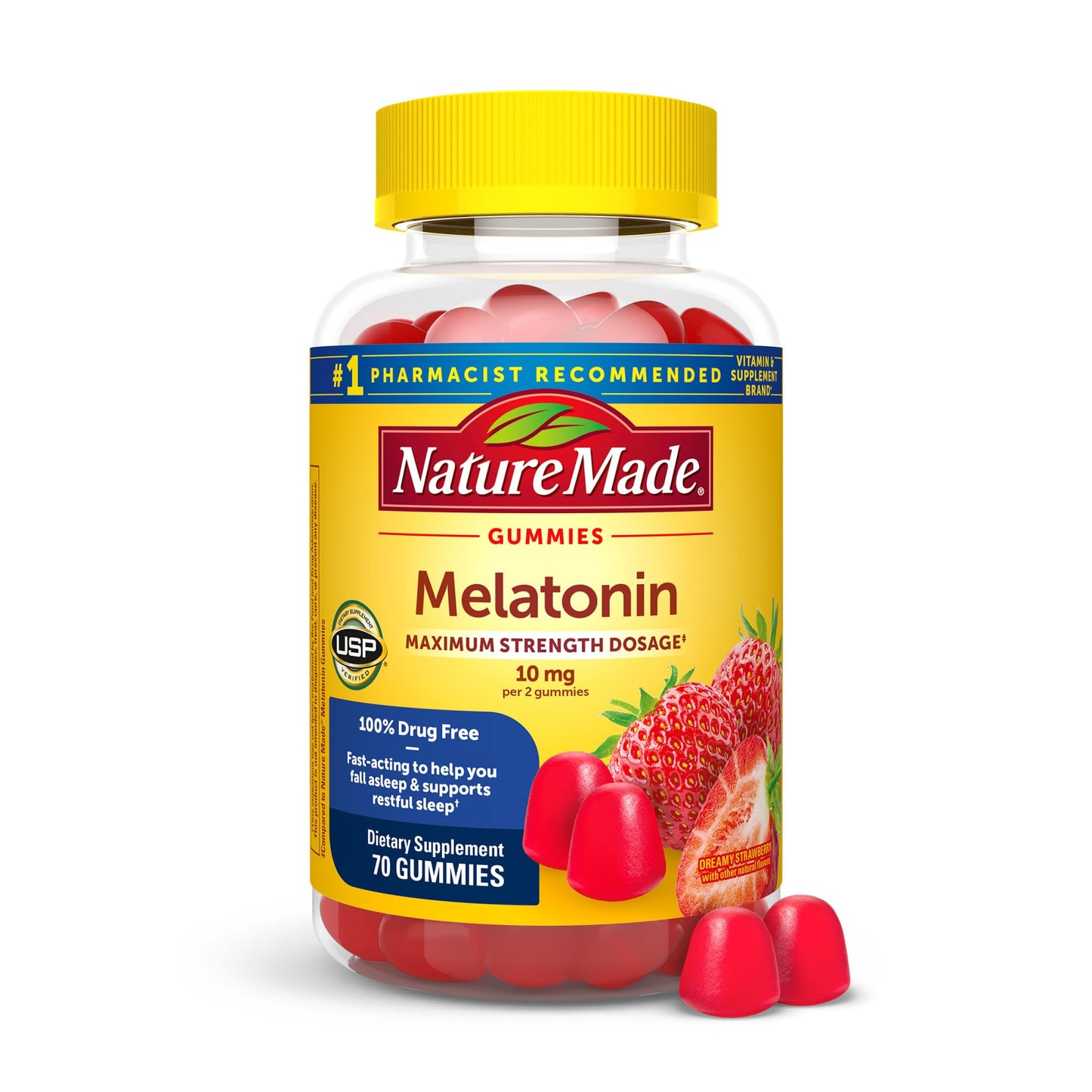 Nature Made Melatonin Gummies 10 mg for Adults — Maximum Strength Sleep Aid, 70-Count