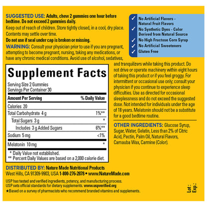Nature Made Melatonin 10 mg Gummies – Maximum Strength Sleep Aid for Adults, 60-Count (30-Day Supply)
