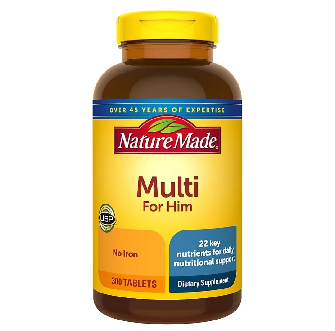 Nature Made Multivitamin For Him No Iron - 300 Tablets, Men's Daily Nutrition