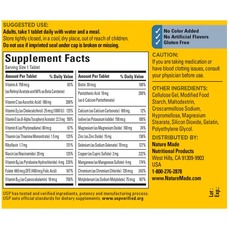 Nature Made Multivitamin For Him No Iron - 300 Tablets, Men's Daily Nutrition
