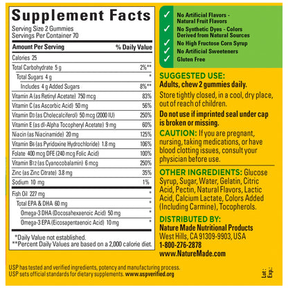 Nature Made Multivitamin + Omega-3 Gummies for Adults – 140-Count, 70-Day Supply