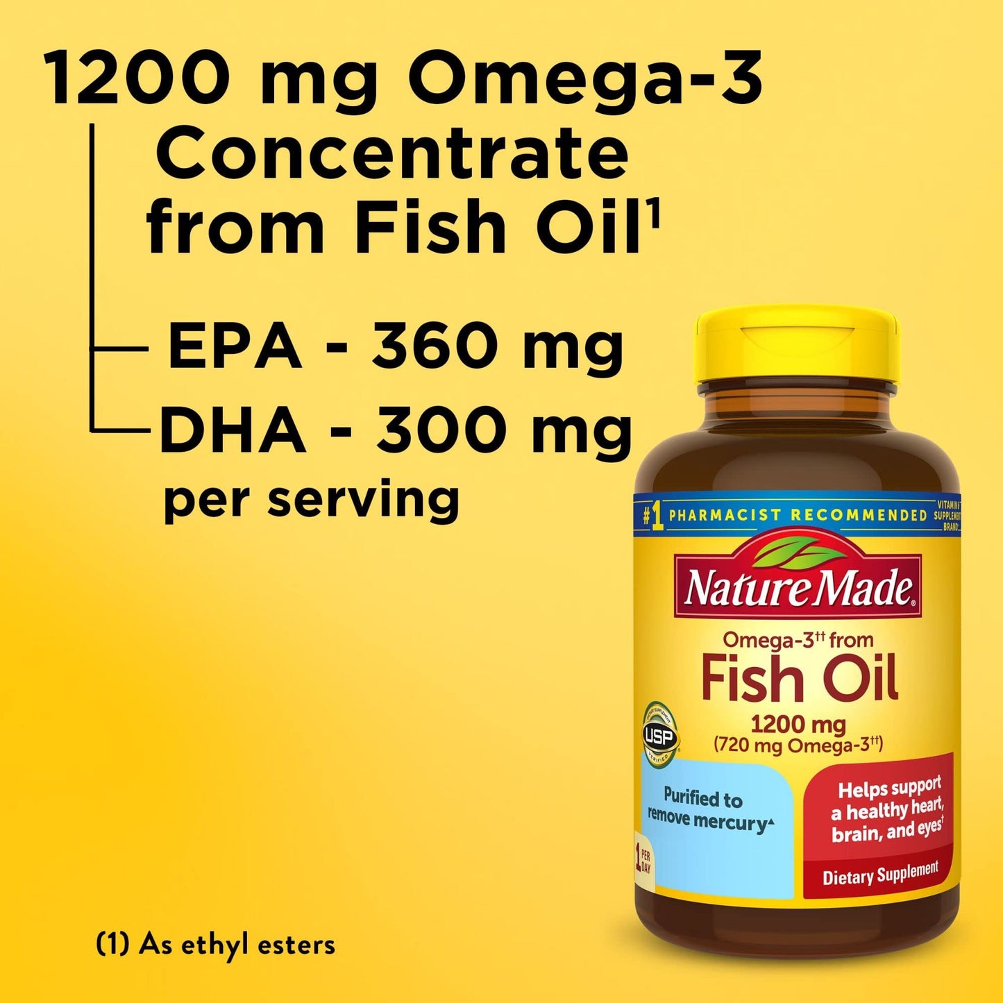 Nature Made Omega-3 Fish Oil 1200 mg Softgels – EPA/DHA for Heart, Brain & Eyes
