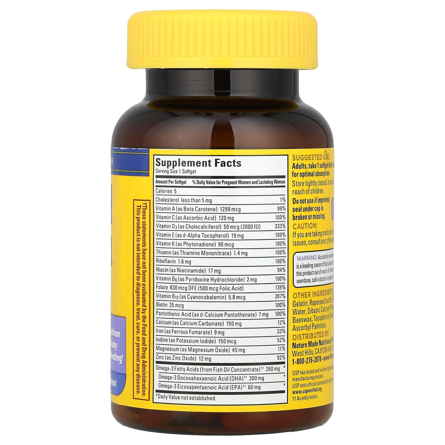 Nature Made Postnatal Multivitamin + DHA 200 mg, 60 Softgels – Supports Nursing Moms & Baby During Breastfeeding