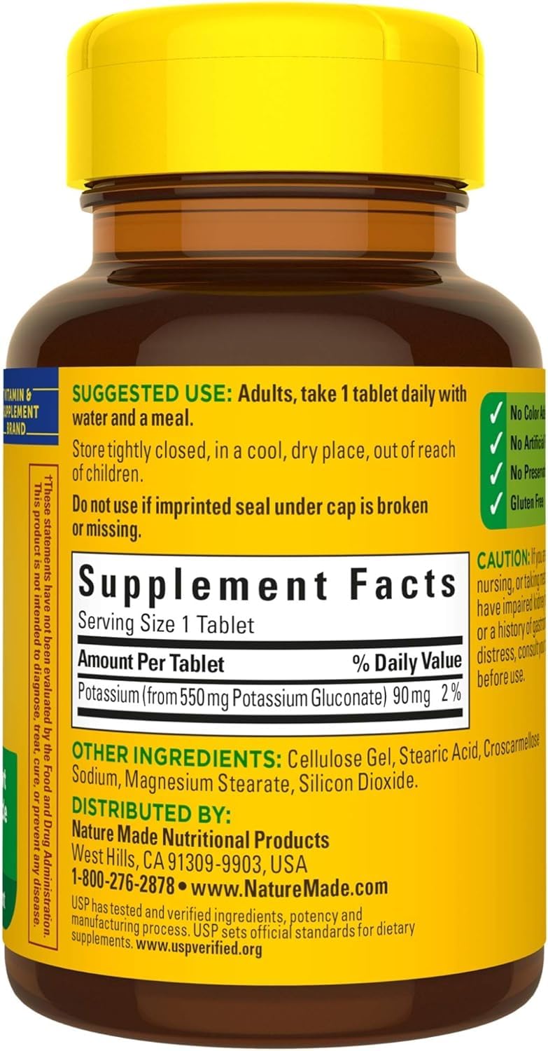 Nature Made Potassium Gluconate 550 mg, 100 Tablets | USP Verified