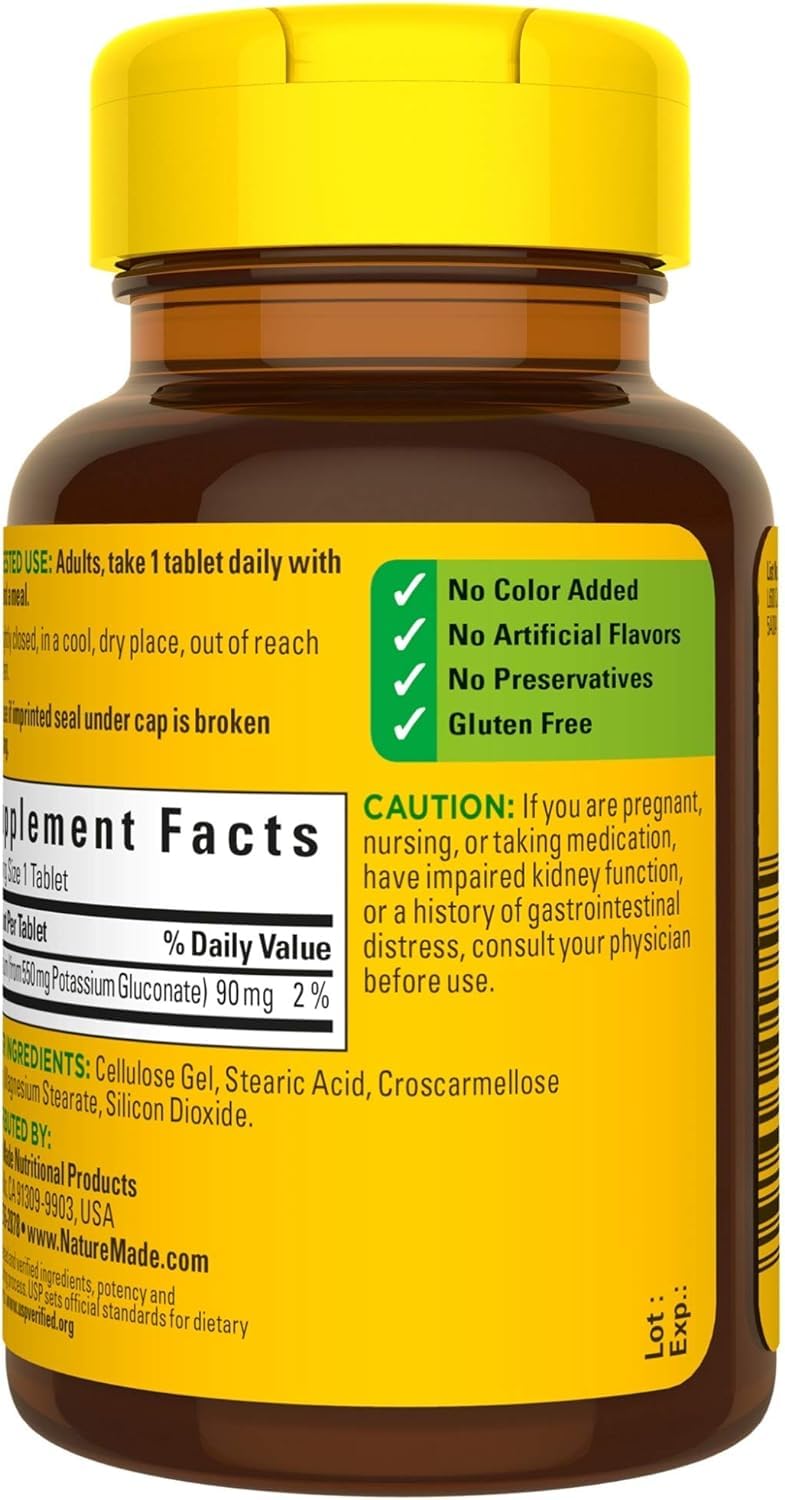 Nature Made Potassium Gluconate 550 mg, 100 Tablets | USP Verified