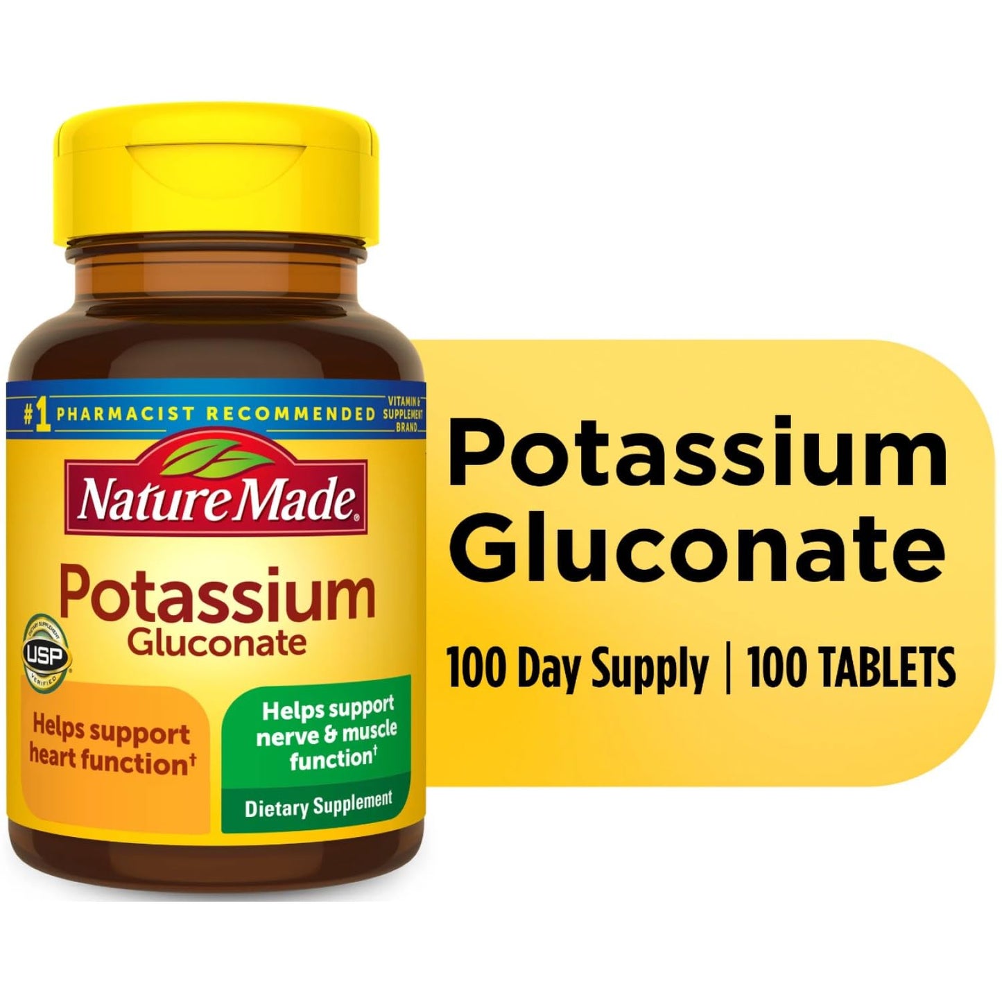 Nature Made Potassium Gluconate 550 mg, 100 Tablets | USP Verified