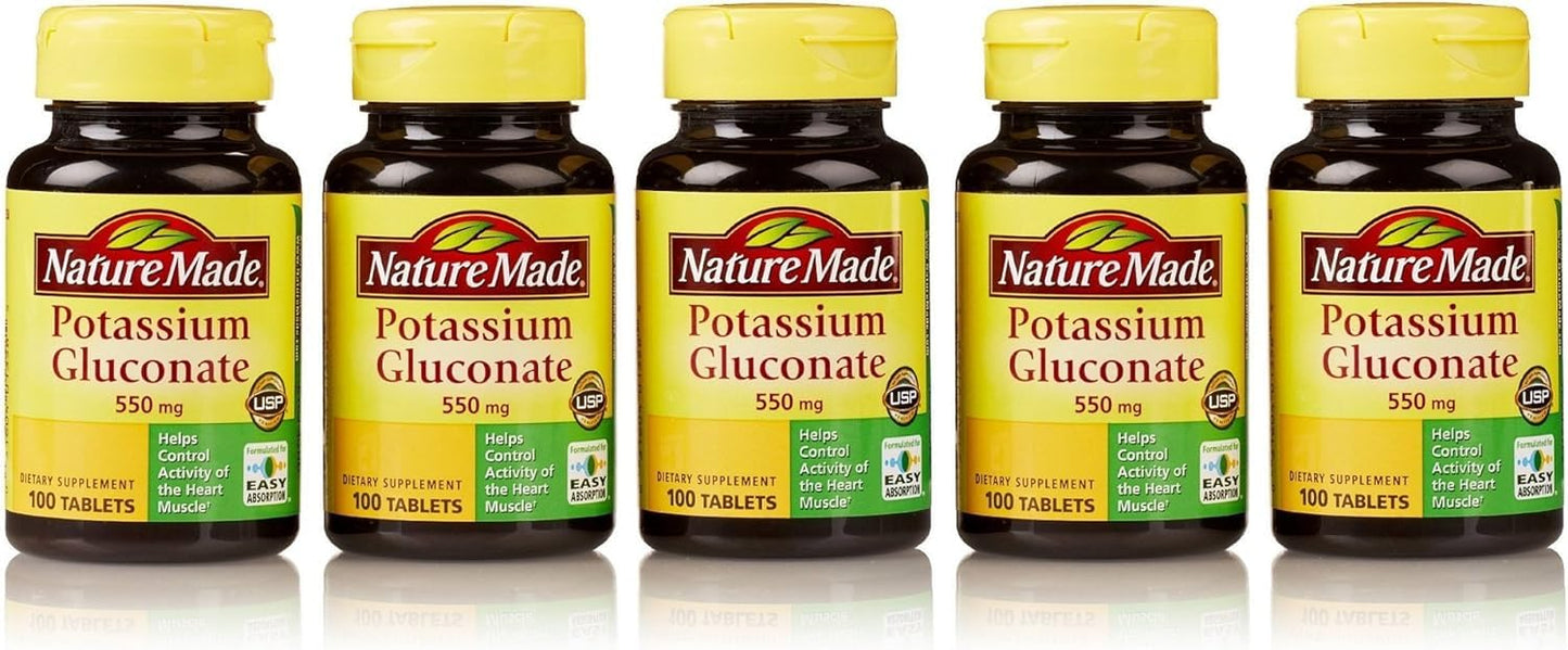 Nature Made Potassium Gluconate 550mg – 100 Tablets (Pack of 5)