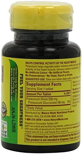 Nature Made Potassium Gluconate 550mg – 100 Tablets (Pack of 5)