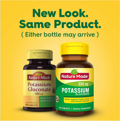 Nature Made Potassium Gluconate 550mg – 100 Tablets (Pack of 5)