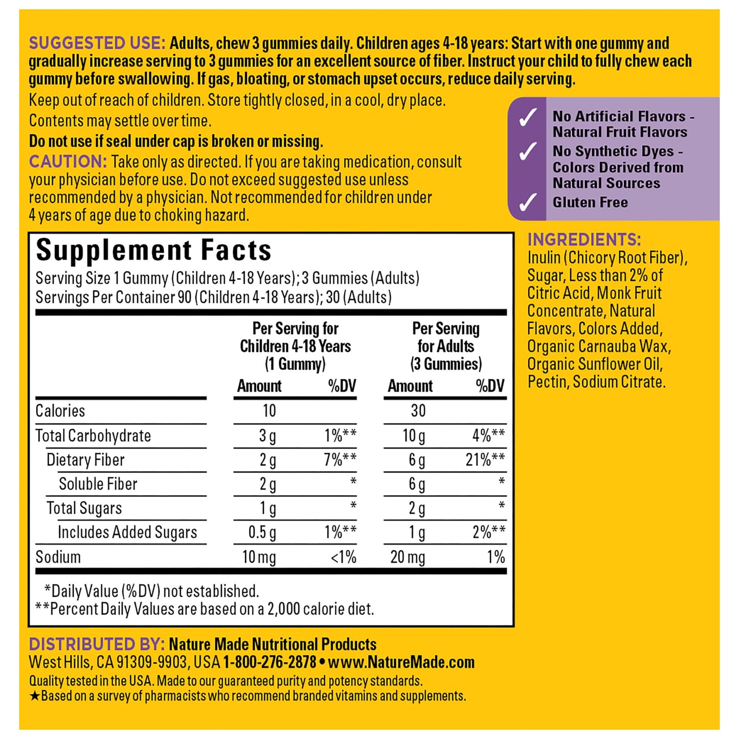 Nature Made Prebiotic Fiber Gummies – 90 Count for Adults & Kids | Digestive Support