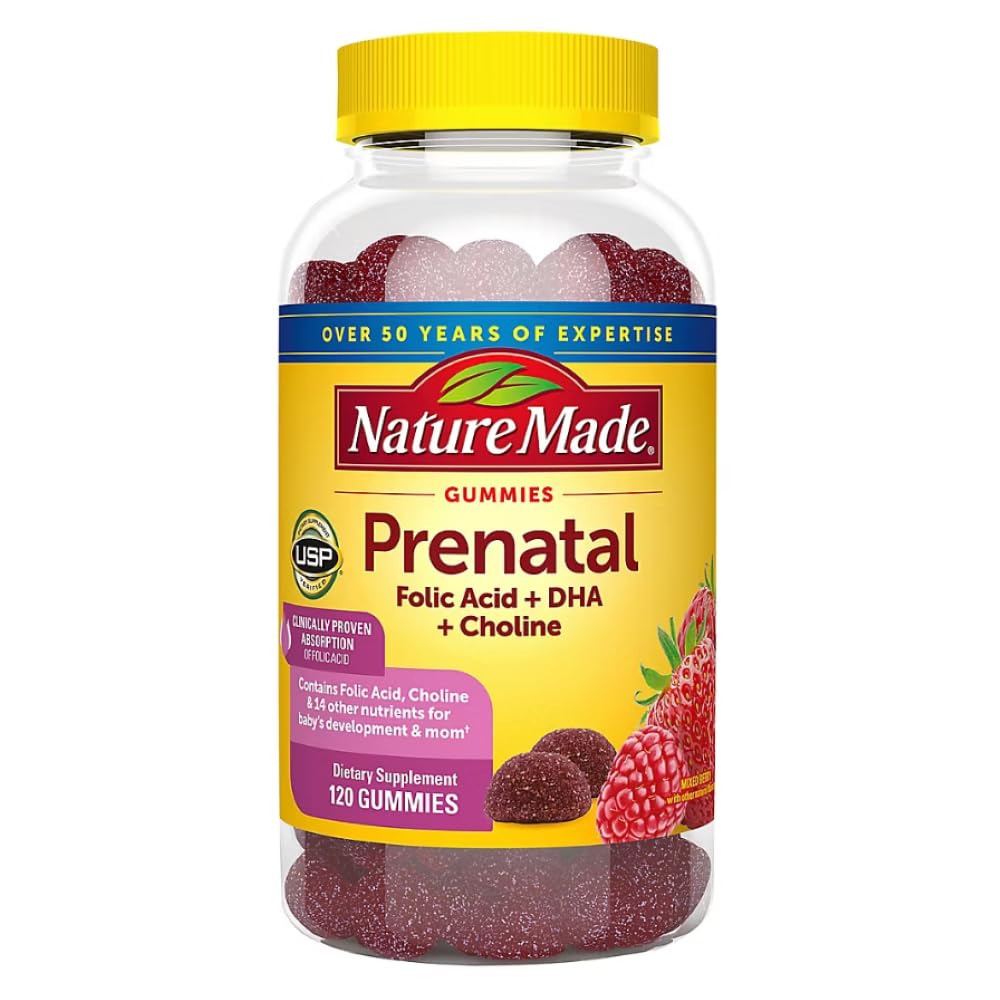 Nature Made Prenatal Gummies with DHA + Folic Acid – Berry (120 CT) + White Peach Hydration Sticks