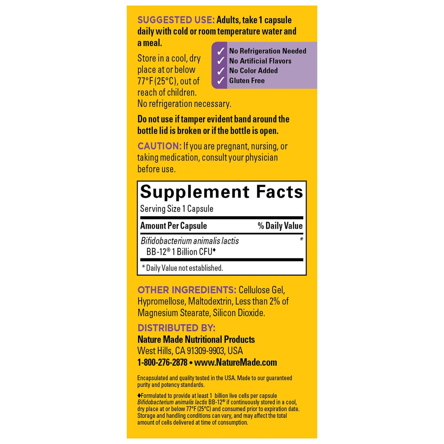 Nature Made Probiotic Capsules 1 Billion CFU BB-12 – 30 Day Supply