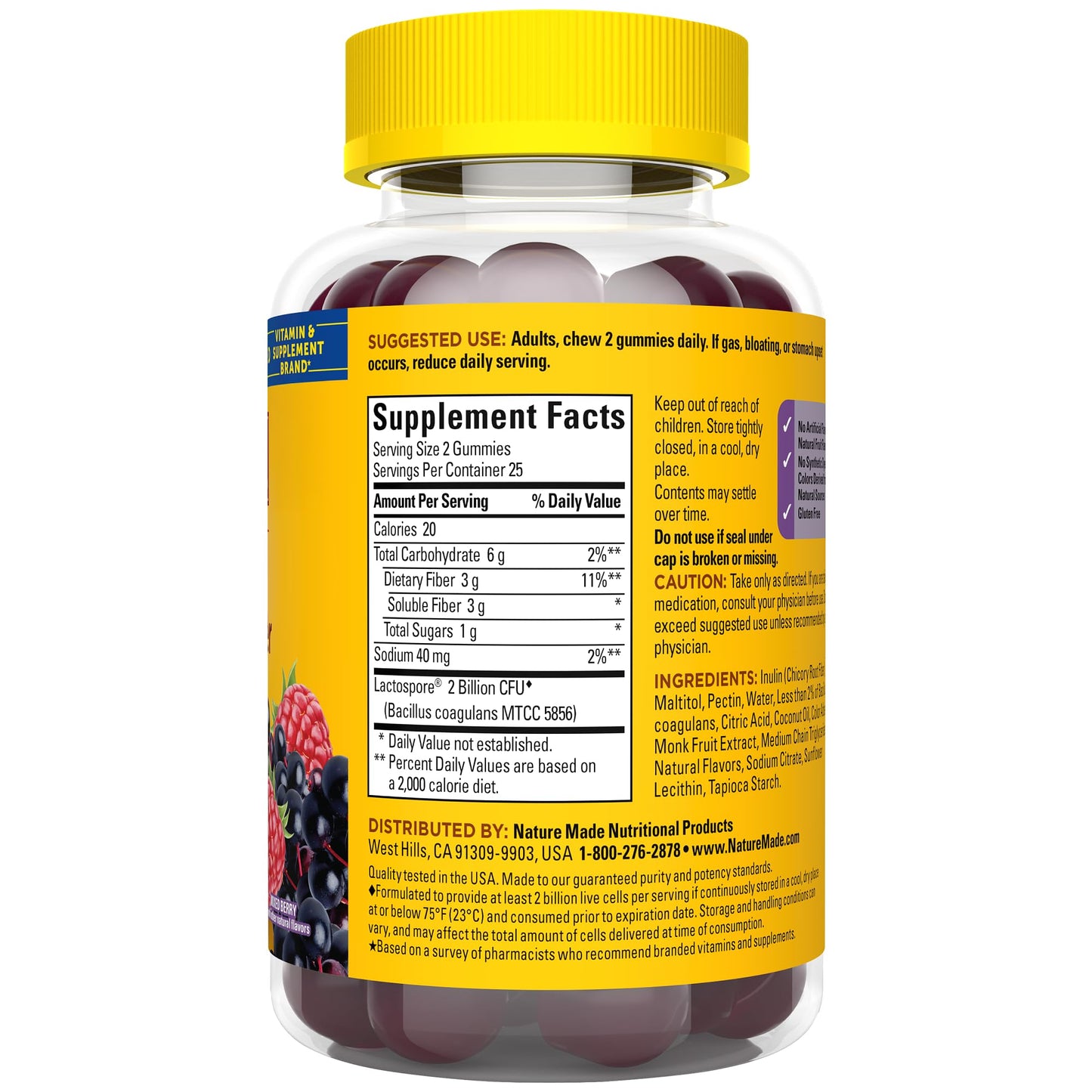 Nature Made Probiotic + Prebiotic Fiber Gummies – Gut Health Support, 50 Count (25 Day Supply)