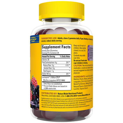 Nature Made Probiotic + Prebiotic Fiber Gummies – Gut Health Support, 50 Count (25 Day Supply)