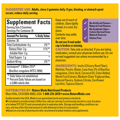 Nature Made Probiotic + Prebiotic Fiber Gummies – Gut Health Support, 50 Count (25 Day Supply)