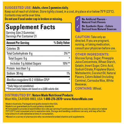 Nature Made Probiotics Extra Strength Gummies — 8 Billion CFU per 2 Gummies, 42‑Count, 21 Day Supply