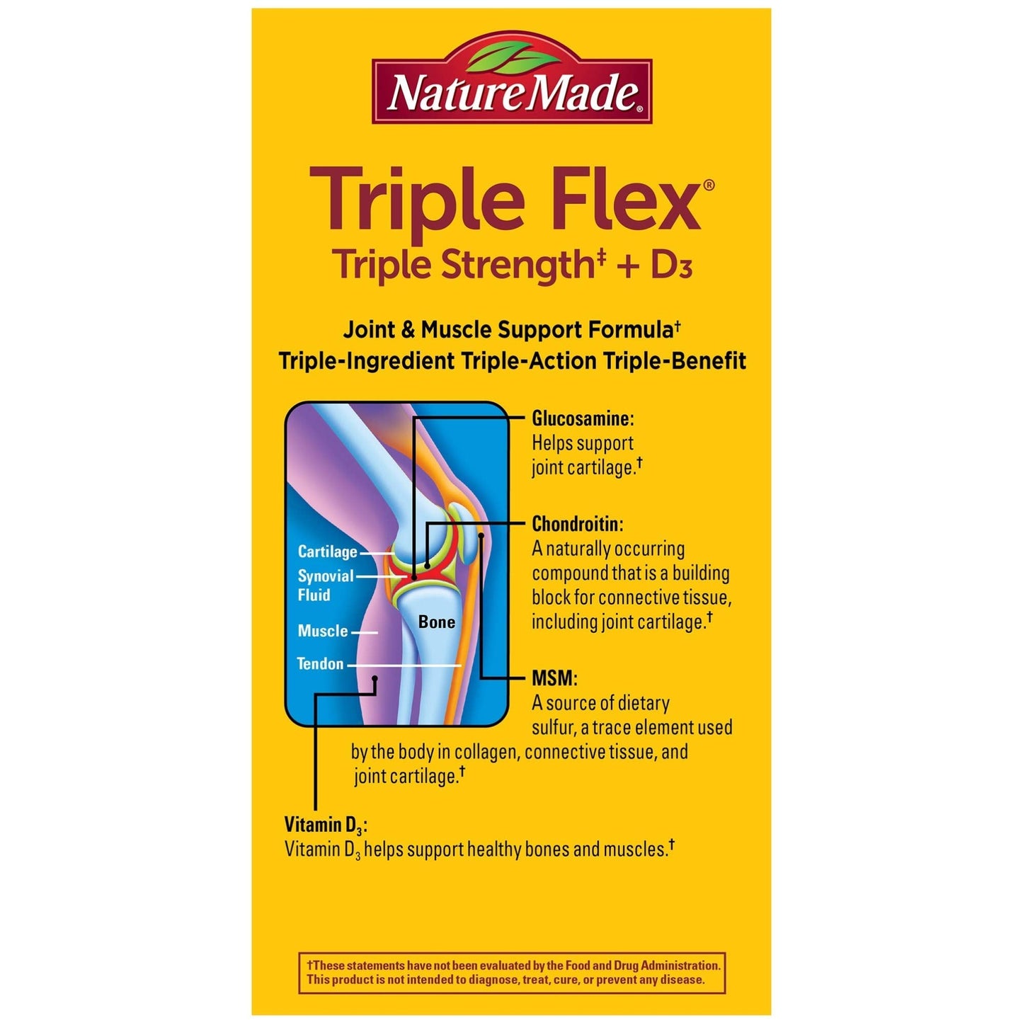 Nature Made TripleFlex Triple Strength Caplets with Vitamin D3, 120 Count
