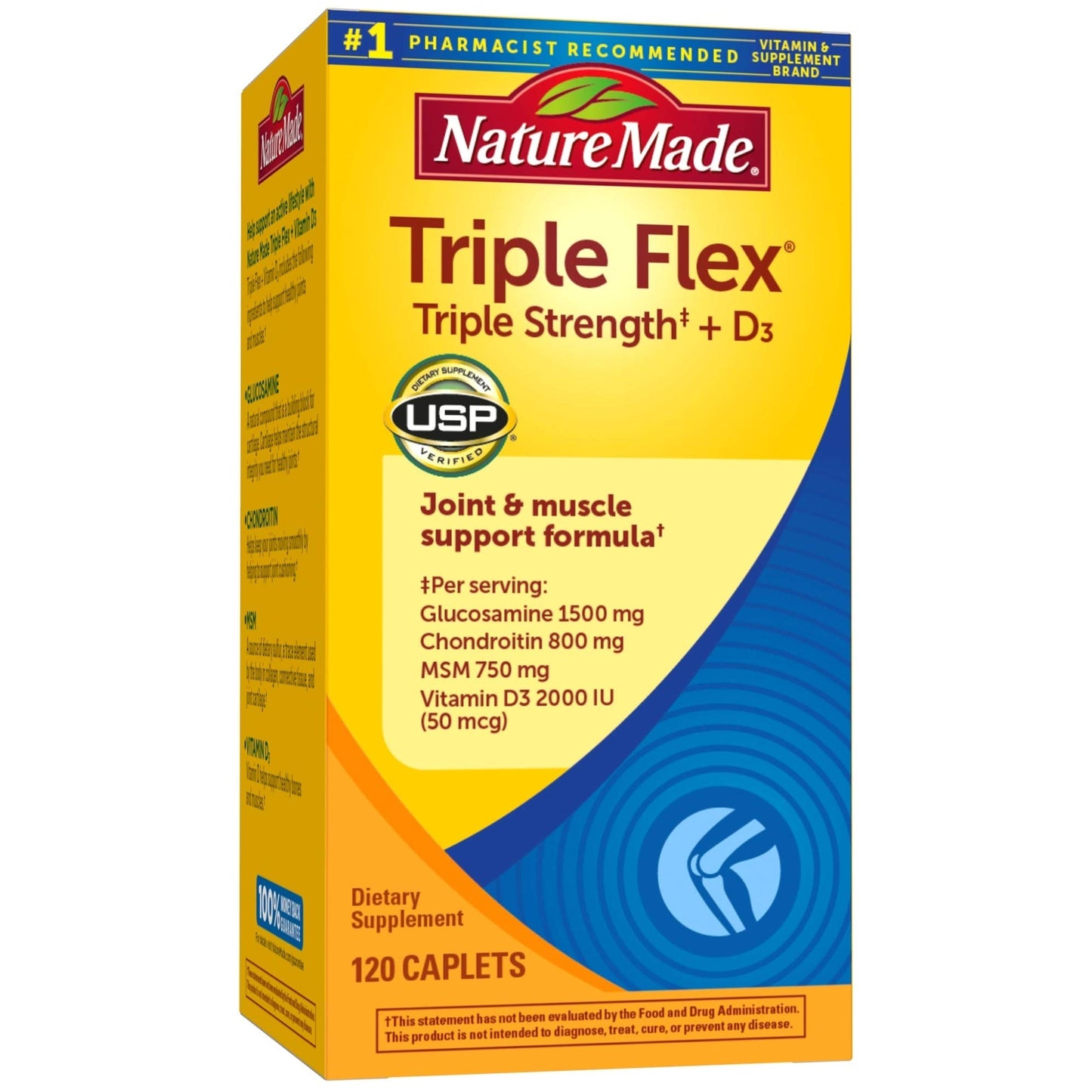 Nature Made TripleFlex Triple Strength Caplets with Vitamin D3, 120 Count